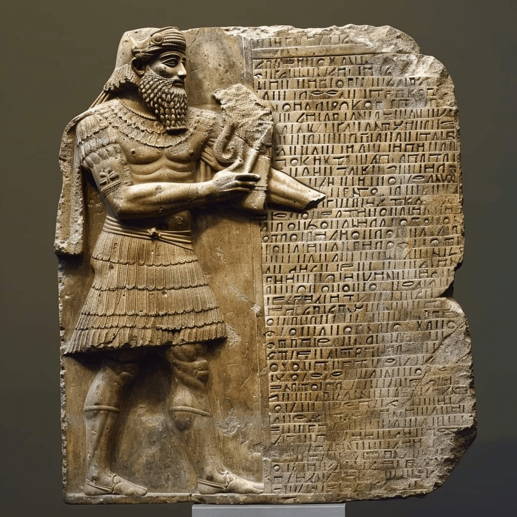 Bassorilievo sumero con Gilgamesh che doma un leone
