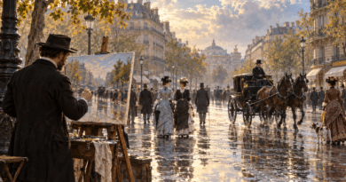 Copertina illustrativa: Giuseppe de Nittis dipinge un boulevard parigino tra carrozze e passanti