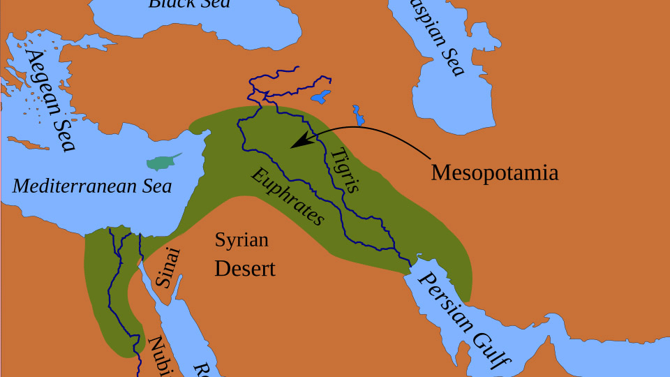 Mappa della Mesopotamia tra il Tigri e l’Eufrate